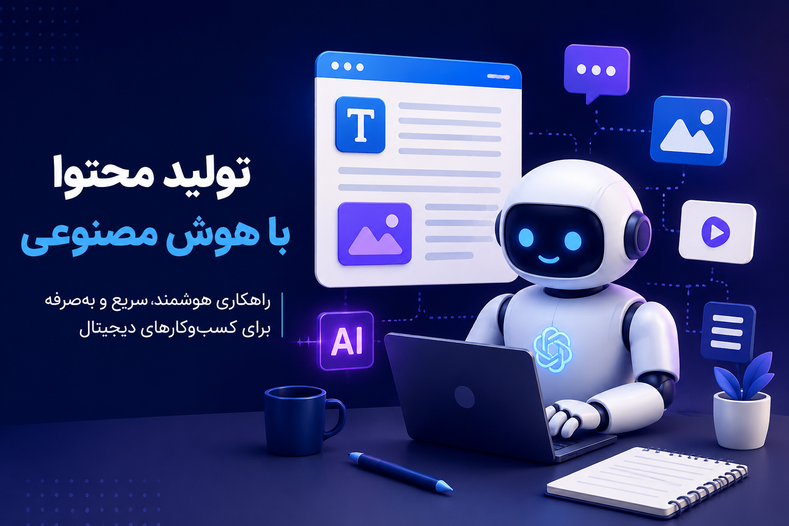 تولید محتوا با هوش مصنوعی؛ راهکاری سریع و هوشمند برای کسب‌وکارها<
